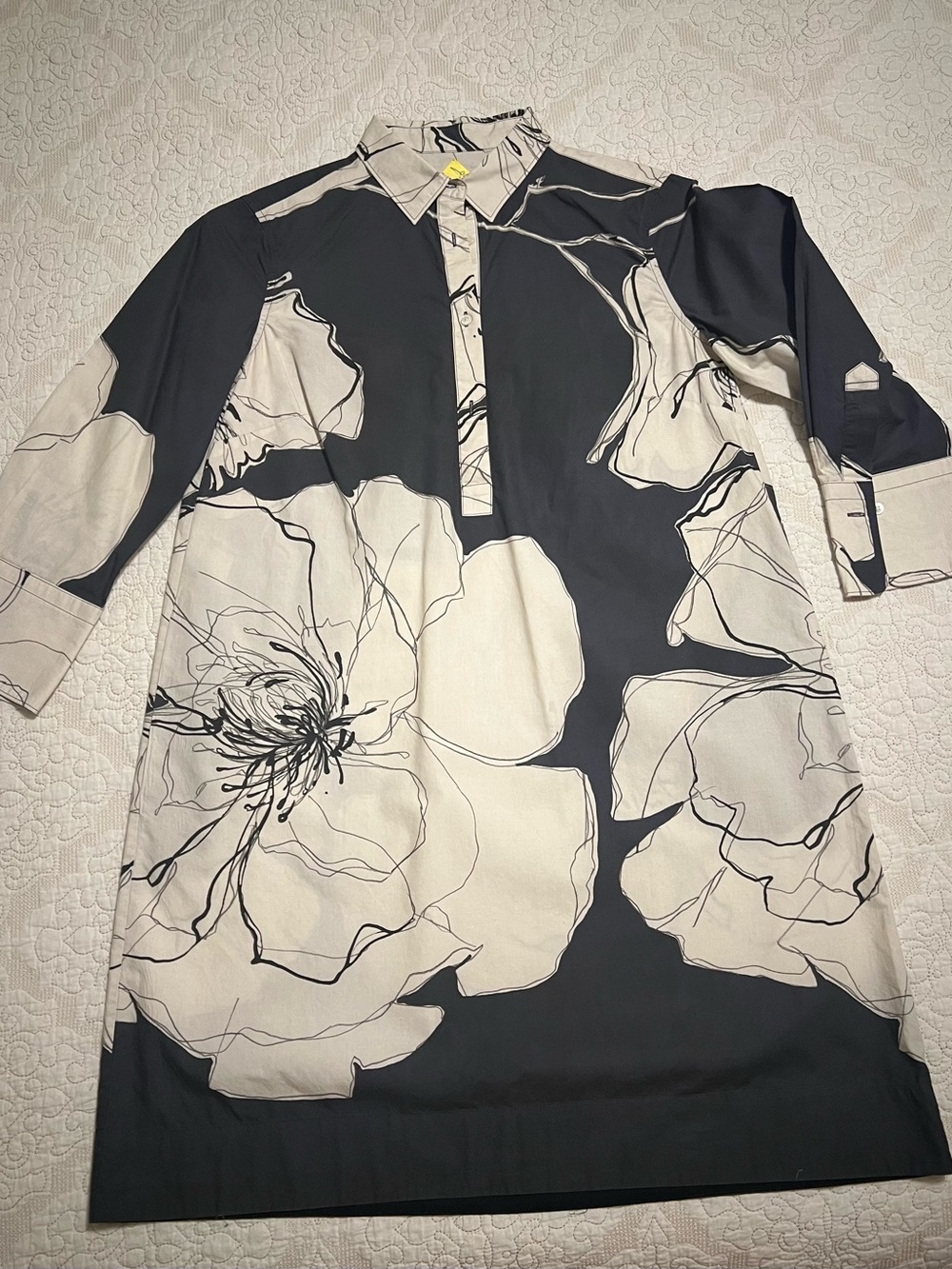Sara Roka Classic collared Floral Midi Dress in Navy & Cream with side pockets.